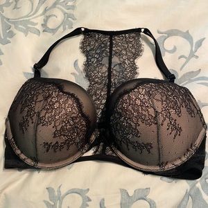 VICTORIA’S SECRET 36C Black Bombshell Push-Up bra with Front Clasp and Lacy Back